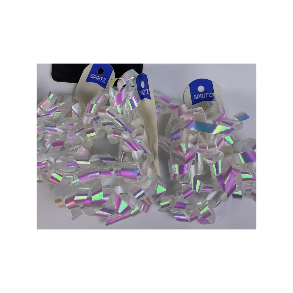 Spritz Iridescent Curly Ribbon Gift Bows 3 Pack White Holographic Party Decor